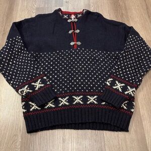 Vtg Deauville Pullover Wool Knit Sweater Sz‎ Small Norwegian Fair Isle Navy/Red